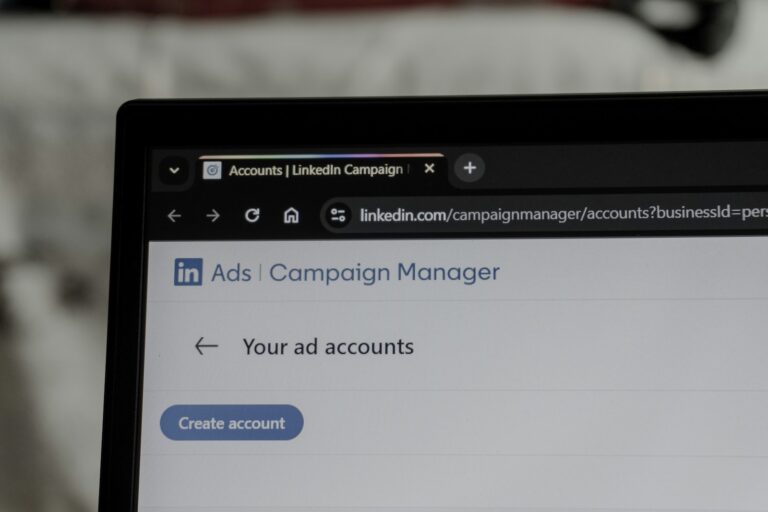 Linkedin ads campaign manager interface on laptop screen