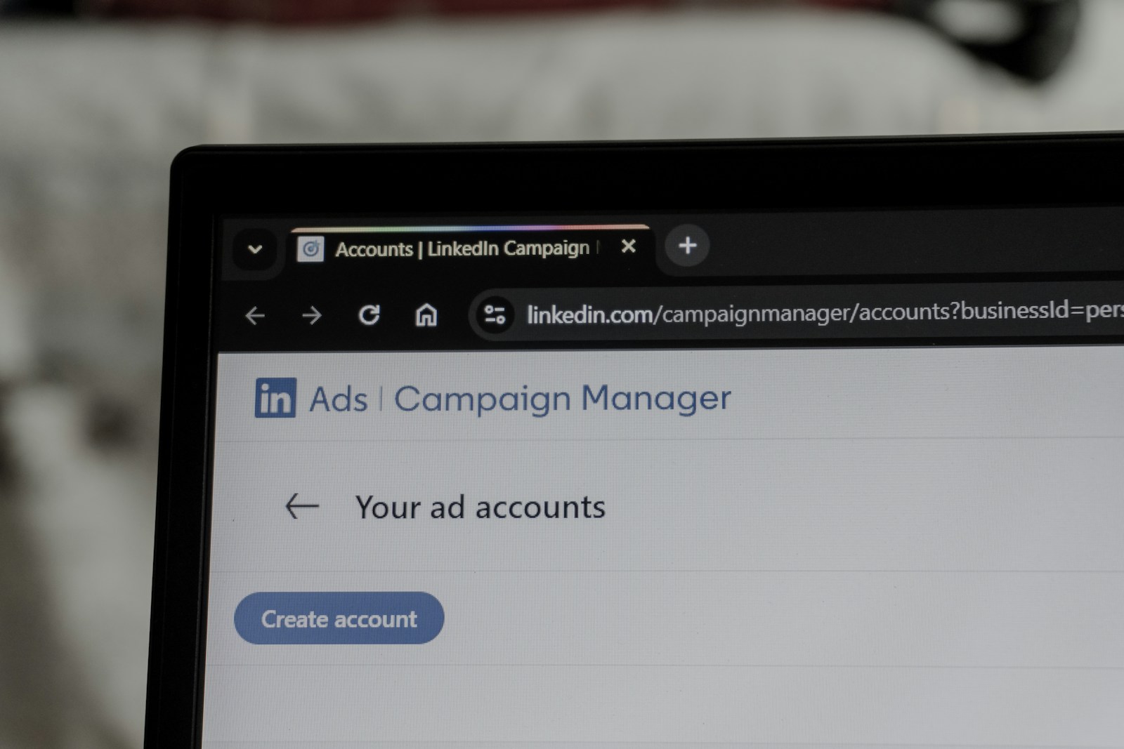 Linkedin ads campaign manager interface on laptop screen
